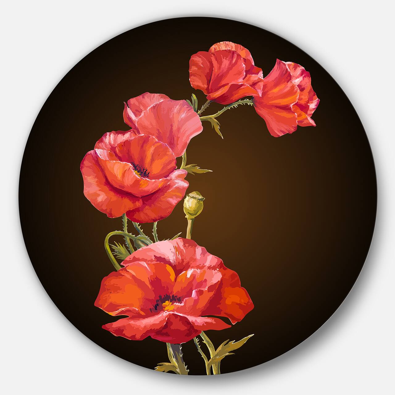Designart - Bright Poppies Flower' Ultra Glossy Floral Metal Circle Wall Art